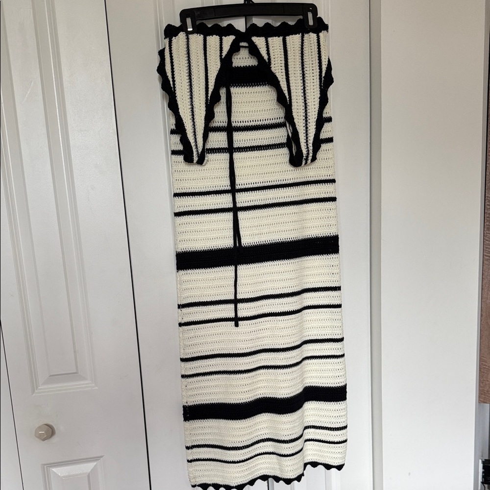 Meshki Black and White Striped Maxi Skirt set